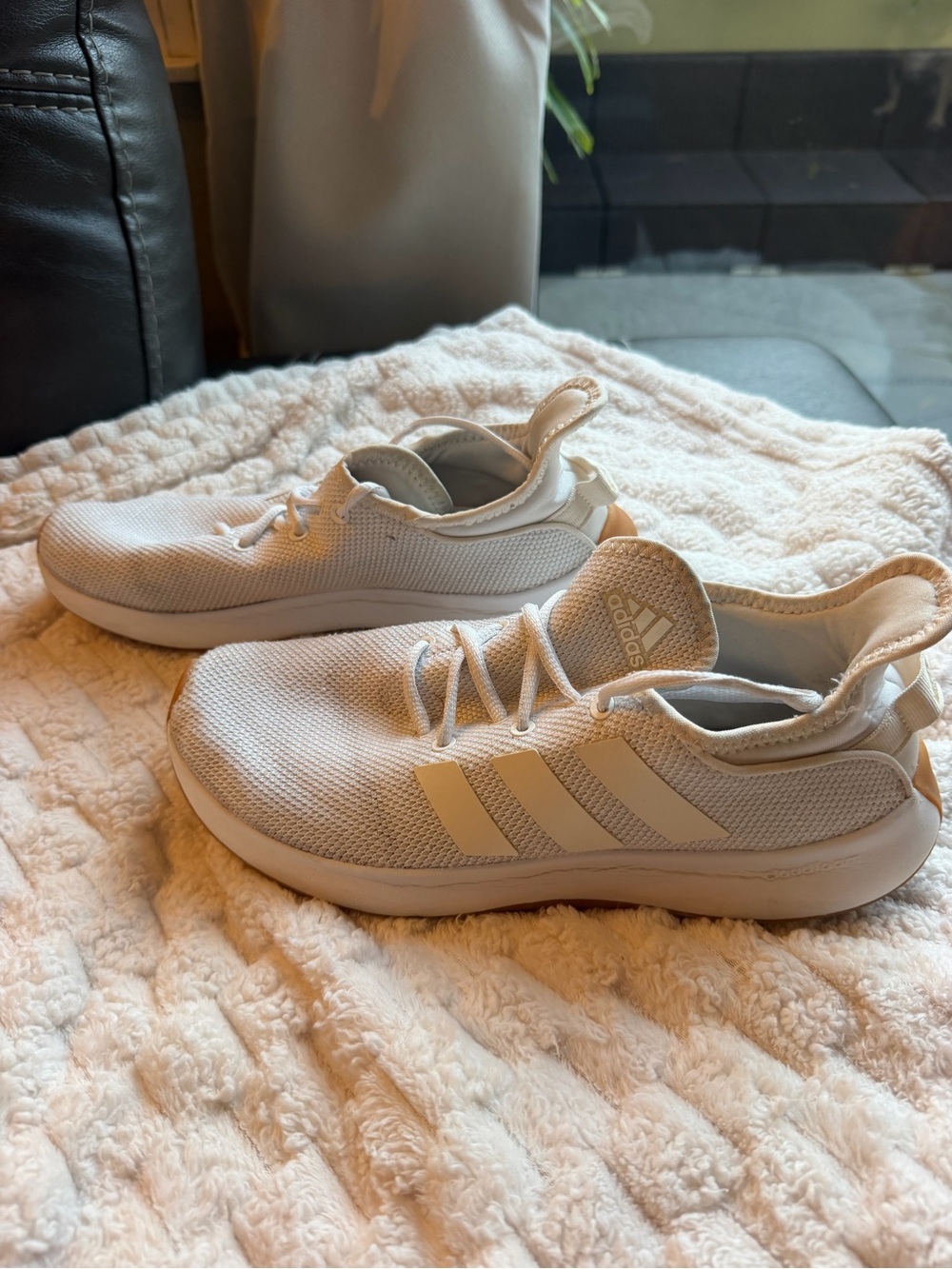 adidas White Slip-On Sneakers with Gum Outsole